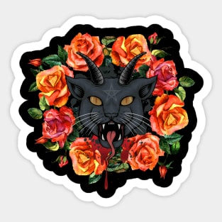 Satanic Cat with Roses Sticker